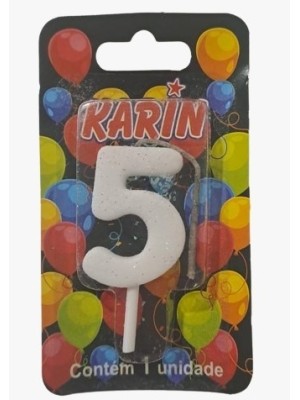VELA DE ANIVERSARIO N.5 BRANCA C/ GLITTER UN. KARIN