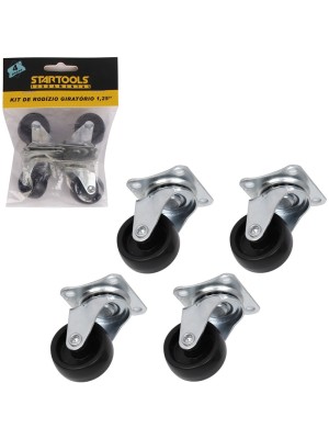 RODIZIO GIRATORIO KIT PRETO 1,25  C/4PCS UN.