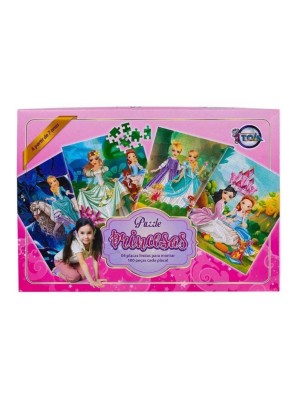Quebra Cabeca Puzzle Princesas com 4 Placas de 100 Pecas Cada