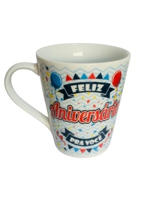 Caneca de Porcelana 290ml Aniversário Faixa  Presente Criativo Lembrança Festiva Resistente para Café Chá e Bebidas