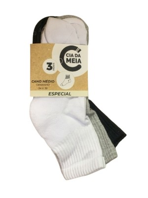 MEIA CANO CURTO ADULTO 3PARES 34-38 ESPECIAL UN. CIA DA MEIA