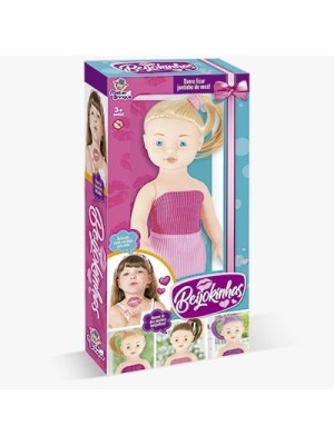 BONECA BEIJOKINHAS VESTIDO ROSA 17X8X36CM UN. MISTER BRINQUE