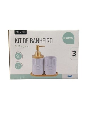 PORTA SABONETE LIQUIDO E PORTA ESCOVA DE PORCELANA C/ BANDEJA KIT C/3PCS UN.