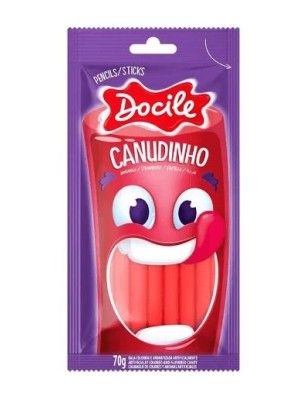 BALA REGALIZ CANUDINHO MORANGO 70G UN. DOCILE