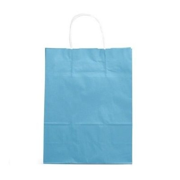SACOLA DE PAPEL M 23X10X32CM UN. AZUL BEBÊ COM ALÇA TORCIDA UN.