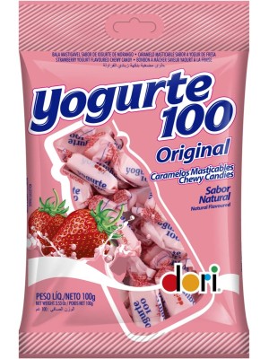 Bala Yogurte 100 Morango 100g Doces Macios e Saborosos Embalados para Revenda, Festa e Consumo Pessoal