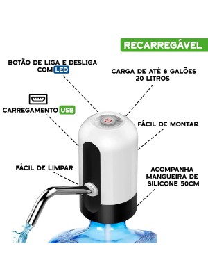 Bomba Elétrica Automática para Galão de Água – USB Recarregável 