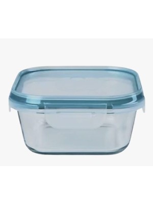 POTE DE VIDRO 320ML HERMETICO QUADRADO AZUL CLARO UN.