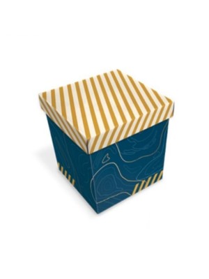 Caixa Cubo Estampada Azul e Amarelo Listras 11x11x12CM