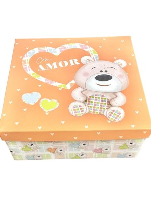 Caixa De Presente Infantil Ursinho Com Amor 23x16x9cm