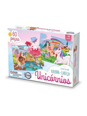 Jogo 2 Em 1 Quebra Cabeça Infantil Unicórnio Colorido 60 Peças