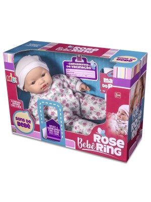 Boneca Bebê Rose Ring Milk 40cm com Sons, Mantinha e Carteirinha de Vacinação