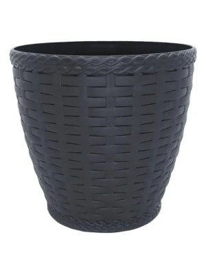 Vaso Rattan Redondo 10L Preto – Decoração Sofisticada para Casa e Jardim