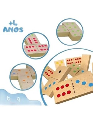 Jogo Dominó de Madeira Pais & Filhos 28 Peças – Brinquedo Educativo Infantil, Clássico Tradicional para Raciocínio Lógico