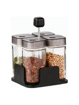 Porta Condimentos de Vidro com 4 peças – moderno, prático e elegante. Mantém temperos organizados, frescos e sempre à mão. Ideal para sal, pimenta