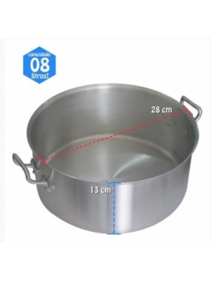 Caldeirão Hotel Profissional N.28 Baixo 8 L Alubril em Alumínio Polido com Tampa para Restaurante, Buffet e Cozinha Industrial