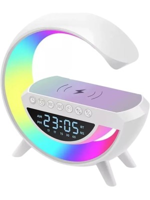 Luminária LED G Speaker com Relógio Digital, Caixa de Som Bluetooth, Carregamento por Indução e Luz RGB