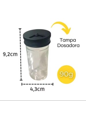 Porta Condimentos 90ml com Base Plástica Giratória, Potes de Vidro e Tampas