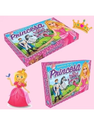 Jogo Aventuras de Uma Princesa Pais e Filhos 2865 Tabuleiro Infantil Educativo com Cartas e Dado