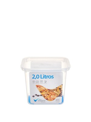 Pote Quadrado Volare 2L Rischioto Plástico Transparente com Tampa – Organização de Alimentos, Cozinha e Despensa