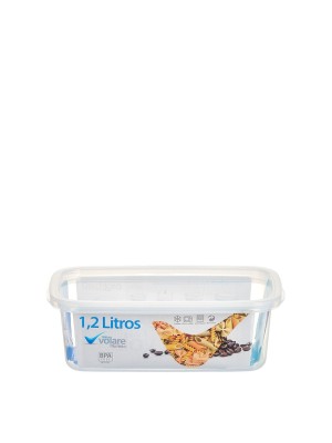 Pote Retangular Volare 1,2L com Tampa Transparente Livre de BPA – Uso em Freezer, Micro-ondas e Lava-louças