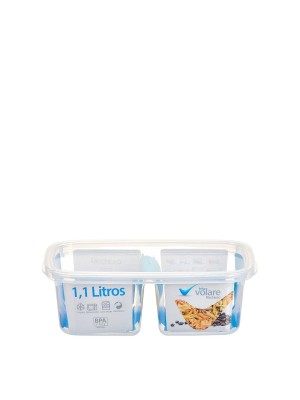 Pote Retangular Volare 1,1L com 2 Divisórias e Tampa – Livre de BPA, Ideal para Marmitas, Freezer e Micro-ondas