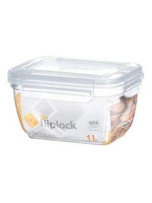Pote Retangular Fliplock Alto 1L com Tampa Hermética – Livre de BPA, Ideal para Freezer, Geladeira e Marmitas