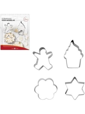 Formas de Metal p/ Cortar Bolacha – Kit c/ 4 Cortadores Sortidos Resistentes p/ Confeitaria