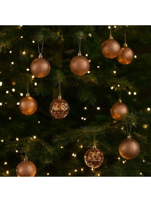 Kit 9 Bolas de Natal 6cm Mistas Aurora com Glitter e Brilho