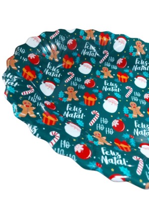 Bandeja Oval Flowers Natalina 44X32X3cm Decorativa para Mesa Posta de Natal – Servir Doces, Petiscos e Sobremesas