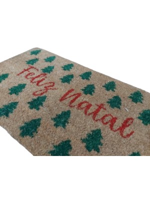 Tapete Fibra de Coco Feliz Natal 33x60cm – Capacho Decorativo Natalino com Base Antiderrapante
