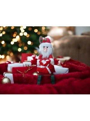 Papai Noel Trenó 42x25cm – Enfeite Natalino Decorativo Grande com Presentes, Cores Vermelha e Verde para Mesa e Vitrine