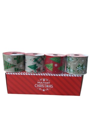 Fita Decorativa Estampa Natal 6,3cm x 2,7m – Fita Aramada Natalina para Laços, Guirlandas e Presentes