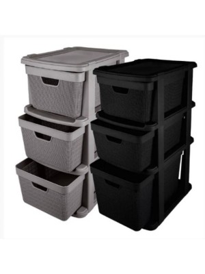 Gaveteiro de Chão Juta 3 Gavetas 15L Organizador Multiuso com Cesto Plástico