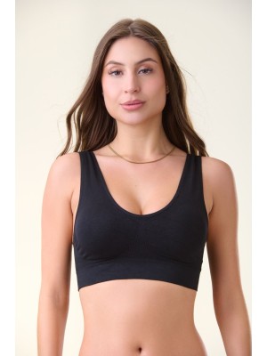 Top Preto Adulto G Sem Costura com Bojo Removível, Confortável, Anatômico e Ideal para Uso Diário