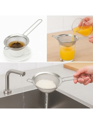 Peneira Inox 10cm com Cabo Longo – Peneira de Aço Inoxidável com Malha Fina para Coar Chá, Café, Sucos