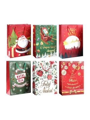 SACOLA DE PAPEL 24X31X12CM PARA PRESENTE NATAL UN. MULTIART
