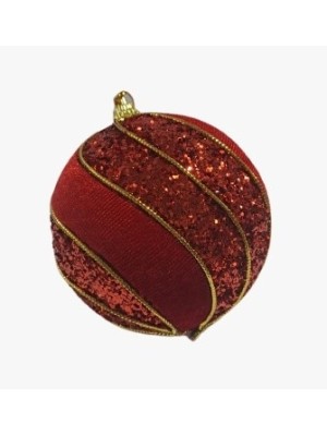 BOLA 8CM DE NATAL VERMELHA VELUDO UN. MULTIART