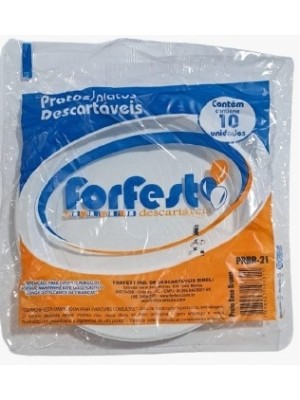 Prato Descartavel Raso 21Cm Com 10 unidades Branco