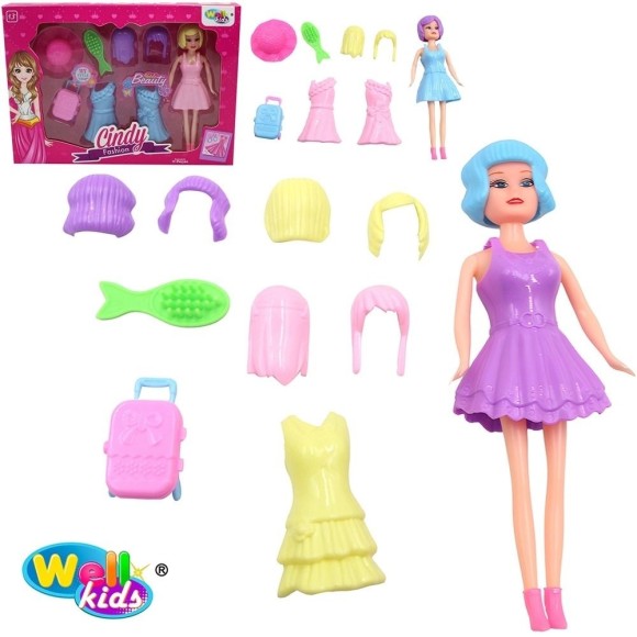 BONECA CINDY FASHION C/ ACESSORIO 11 PCS UN. WELLMIX