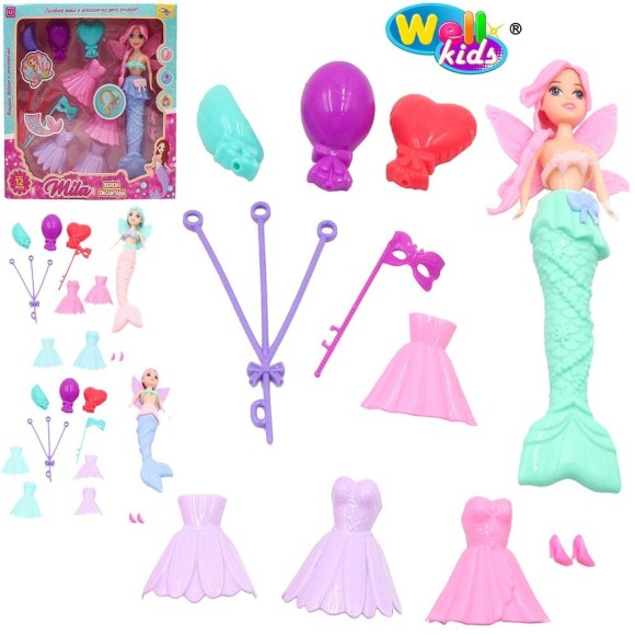 BONECA MILA SEREIA ENCANTADA KIT C/12 PCS UN. WELLMIX