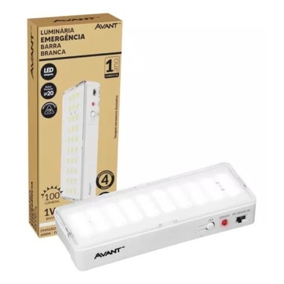 LUMINARIA LED EMERGENCIA BARRA BRANCA 100 LUMENS 1W LUZ BRANCA BIVOLT UN.