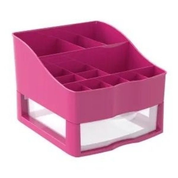ORGANIZADOR DE COSMETICOS E MAQ. KIT C/1 GAVETA ROSA 18,5X22X15CM