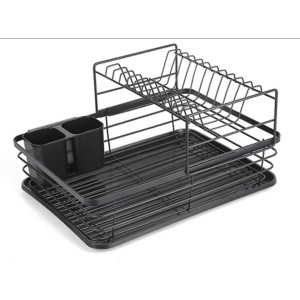Escorredor de louça 2 andares preto de cozinha e pia com porta talheres 9 Pratos - Westing 42X31X22CM 