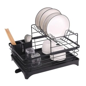 Escorredor de louça 2 andares preto de cozinha e pia com porta talheres 9 Pratos - Westing 42X31X22CM 