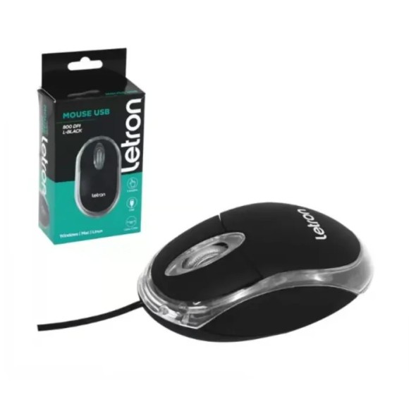 MOUSE USB 3 BOTOES 800 DPI L-BLACK LETRON UN.